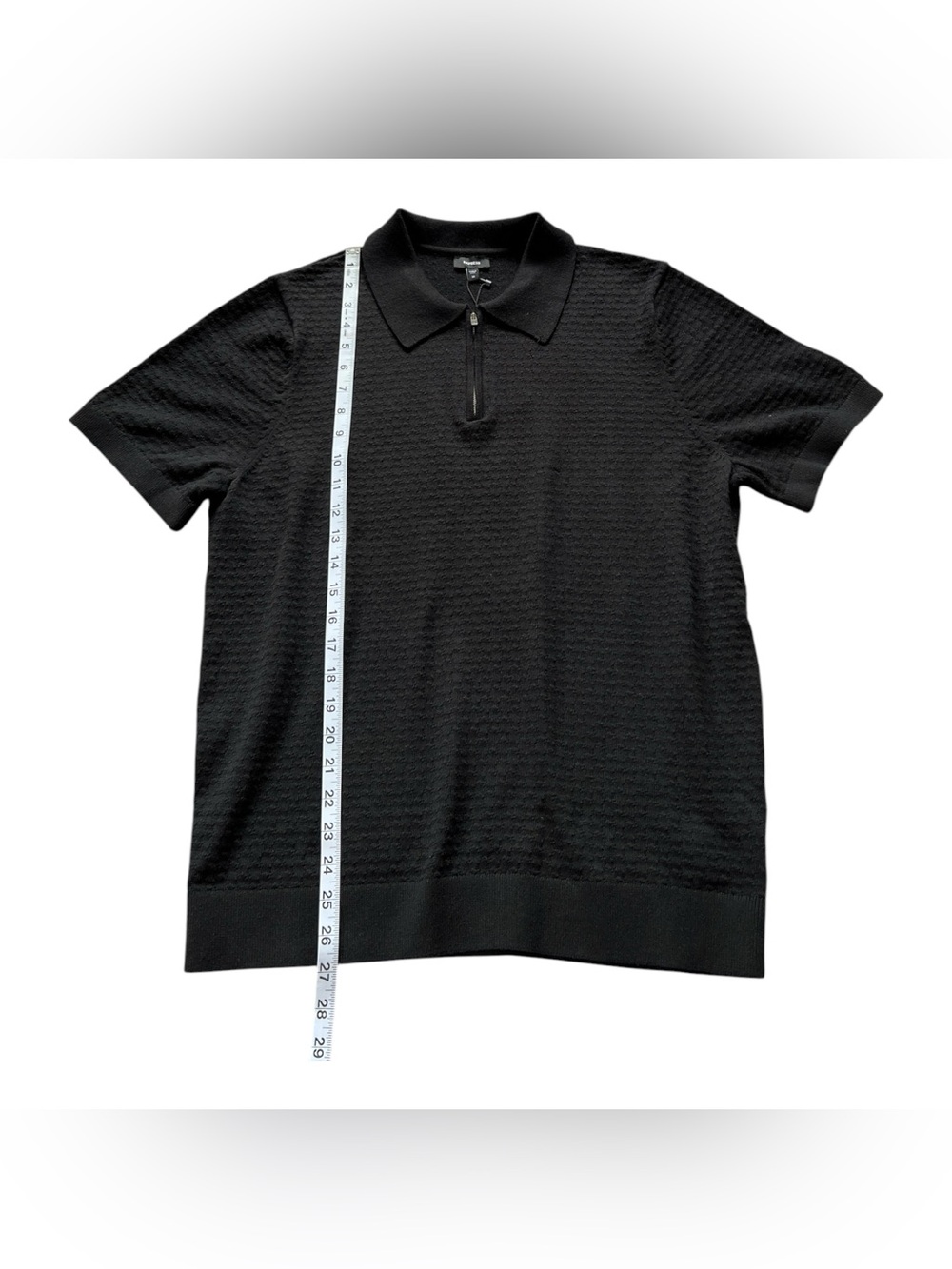 Express Black Short-Sleeve Knit Polo with Zip Collar - Picture 4 of 8